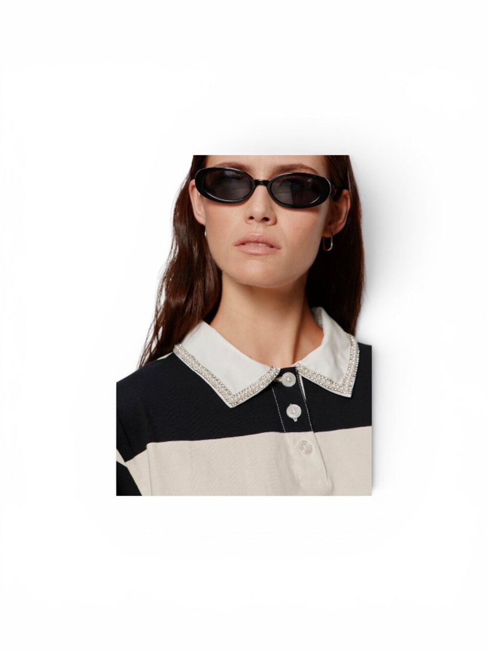 NWOT Sanctuary Embellished Polo Tee Collagen / Black Stripe - Size Small